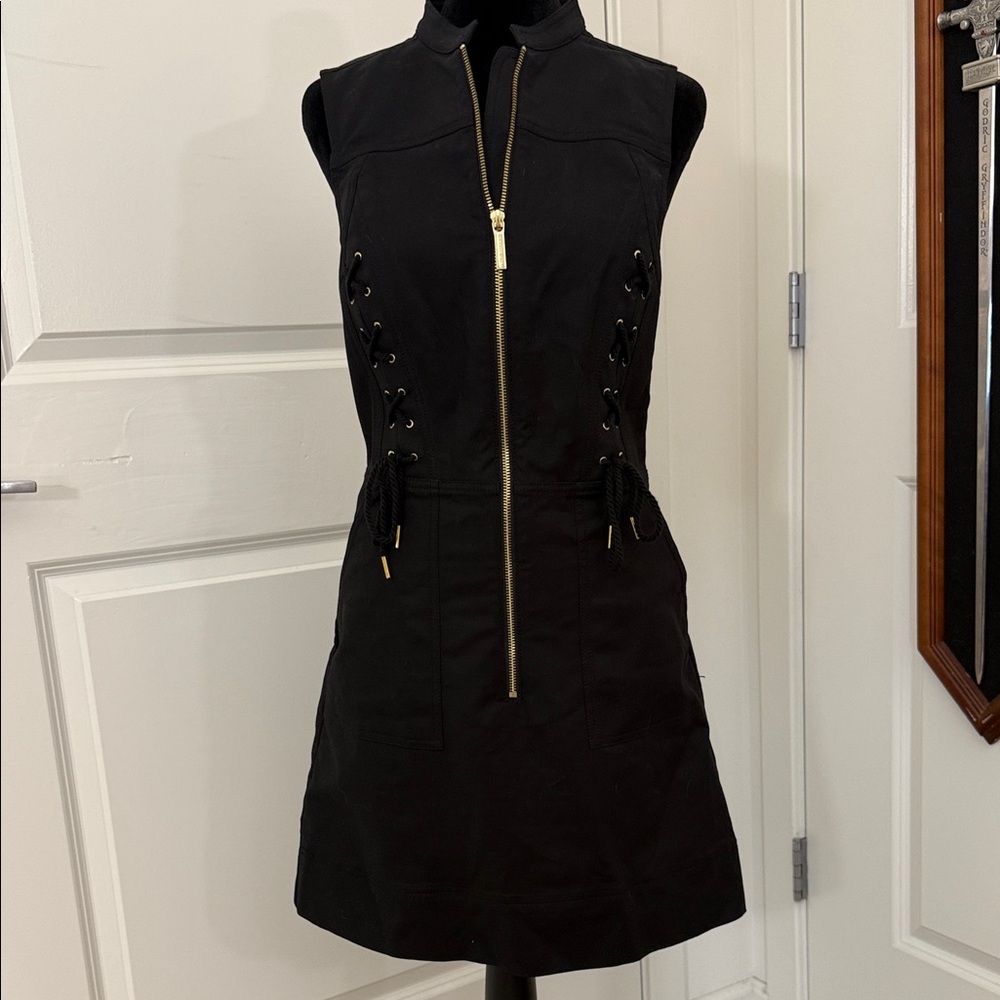 Michael Kors Black Mini Dress with Gold Zipper -  Size S